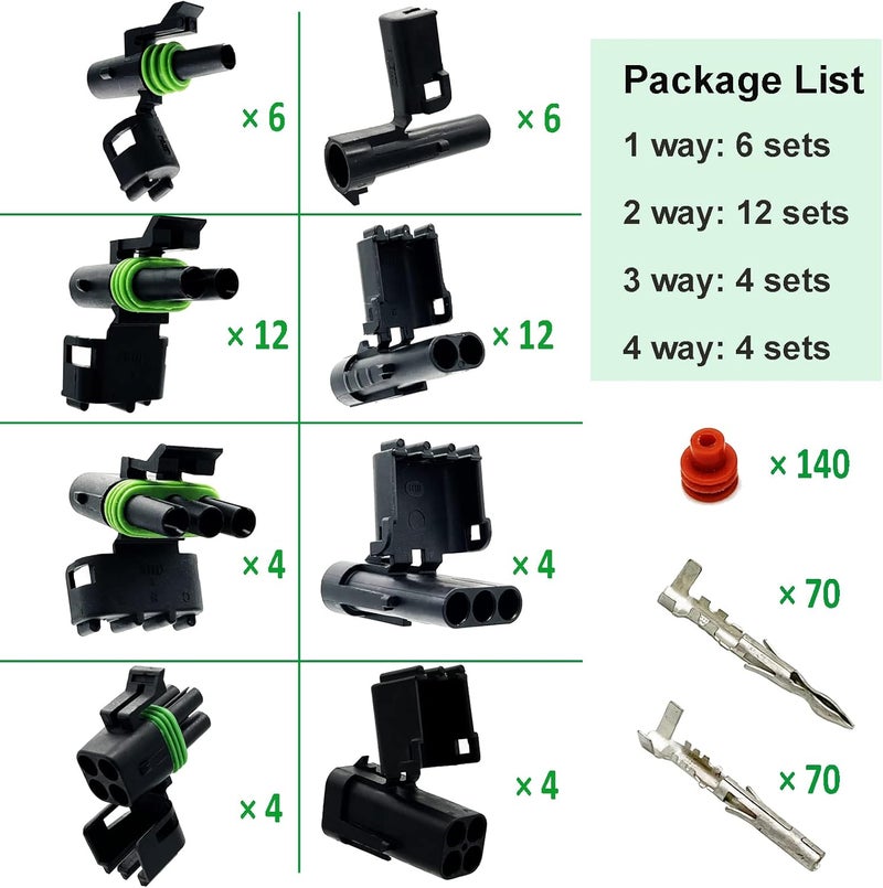 Twippo 26 Kits Weather Pack Connectors Kit Automotive Electrical Connectors Waterproof Electrical Wire Connectors Terminal Kit 1/2/3/4 Pin 18-14 AWG - Image 2